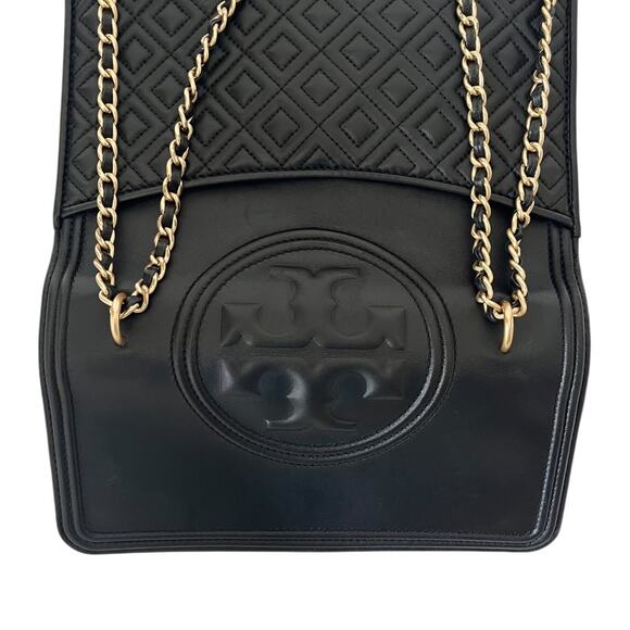 Tory Burch Fleming Leather Convertible Shoulder Bag Crossbody Black Chain Logo - Picture 9 of 11